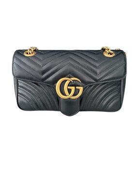 Gucci GG Marmont Small Matelassé Black Leather Bag Gold HW Full Set